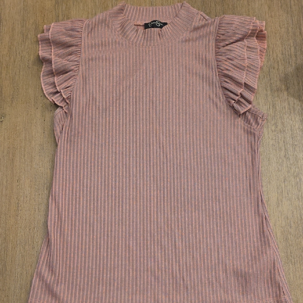 Jessica Simpson Mauve Pink Ribbed Ruffle Sleeve Tank